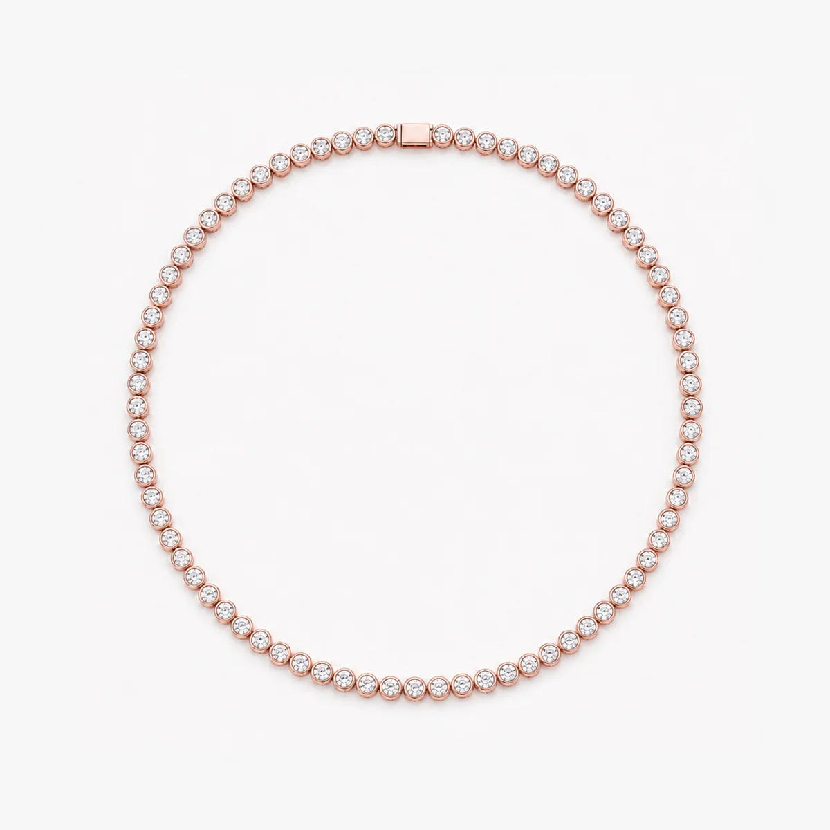 Bezel tennis necklace diamond necklace in 18k rose gold, round diamond, made to order by Prodiam (rendered design reference)