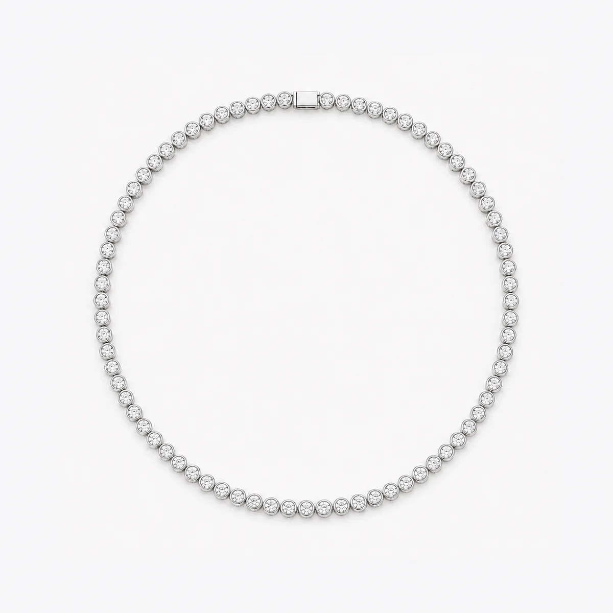 Bezel tennis necklace diamond necklace in 18k white gold, round diamond, made to order by Prodiam (rendered design reference)