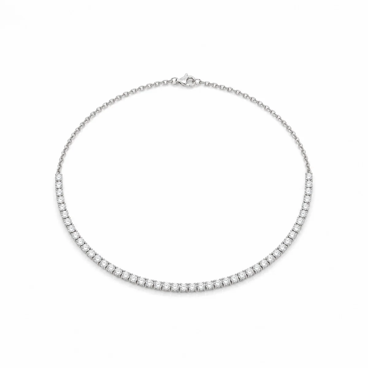 Half-tennis necklace diamond necklace in platinum, round diamond, made to order by Prodiam (rendered design reference)