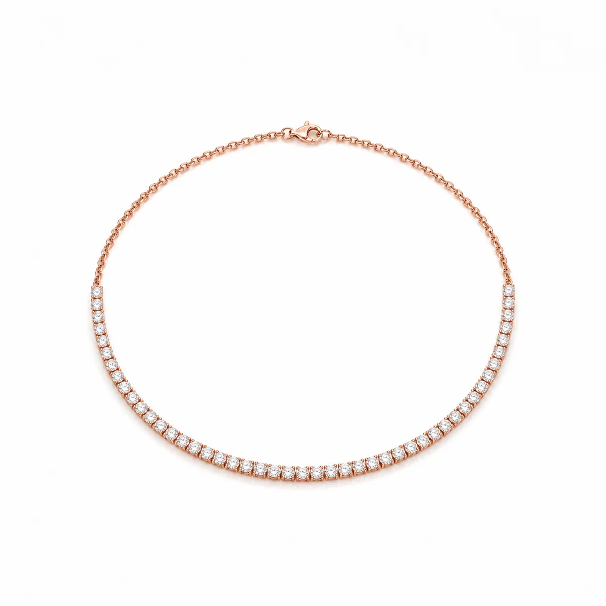 Half-tennis necklace diamond necklace in 18k rose gold, round diamond, made to order by Prodiam (rendered design reference)