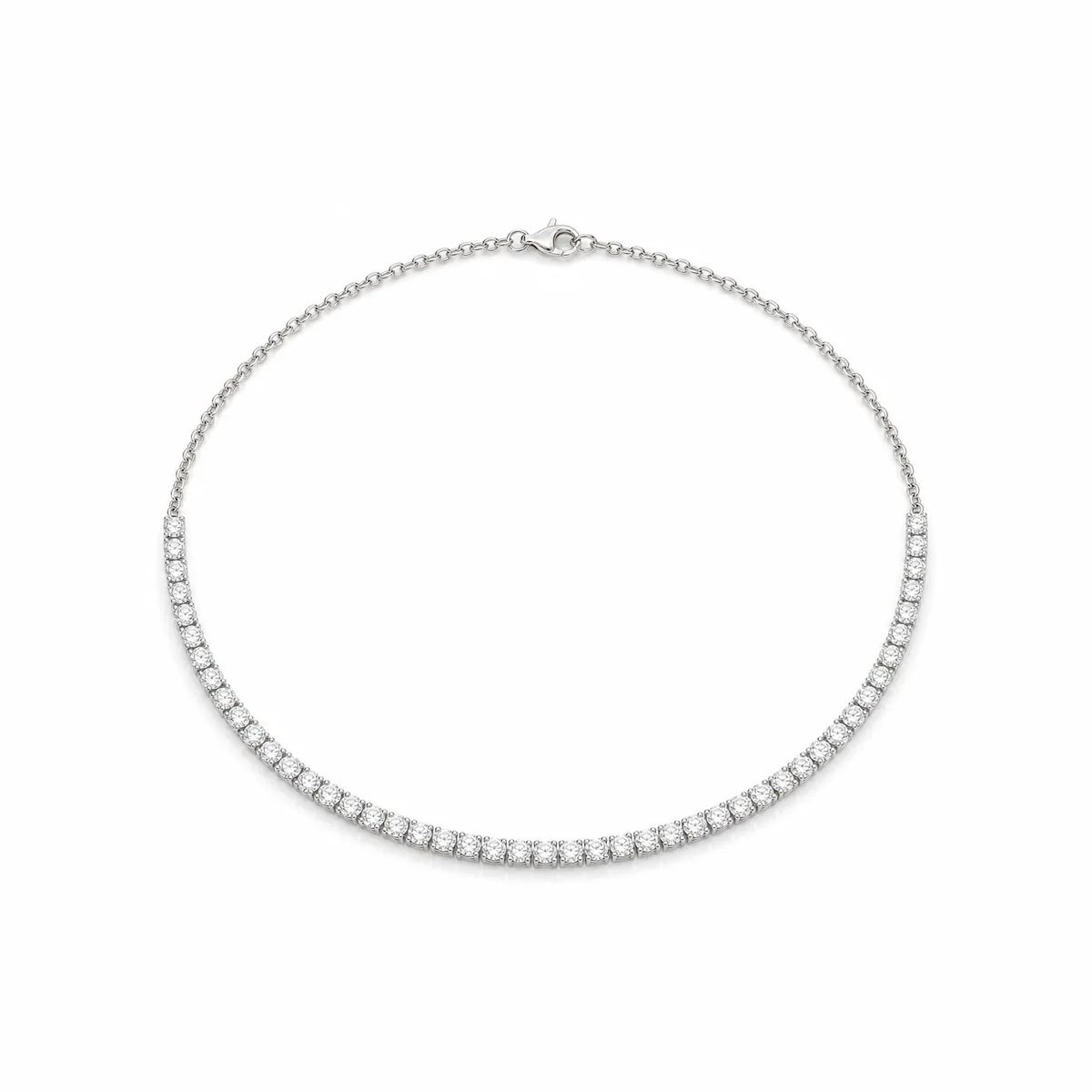 Half-tennis necklace diamond necklace in 18k white gold, round diamond, made to order by Prodiam (rendered design reference)
