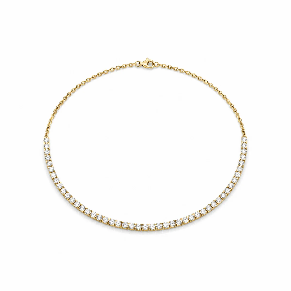 Half-tennis necklace diamond necklace in 18k yellow gold, round diamond, made to order by Prodiam (rendered design reference)