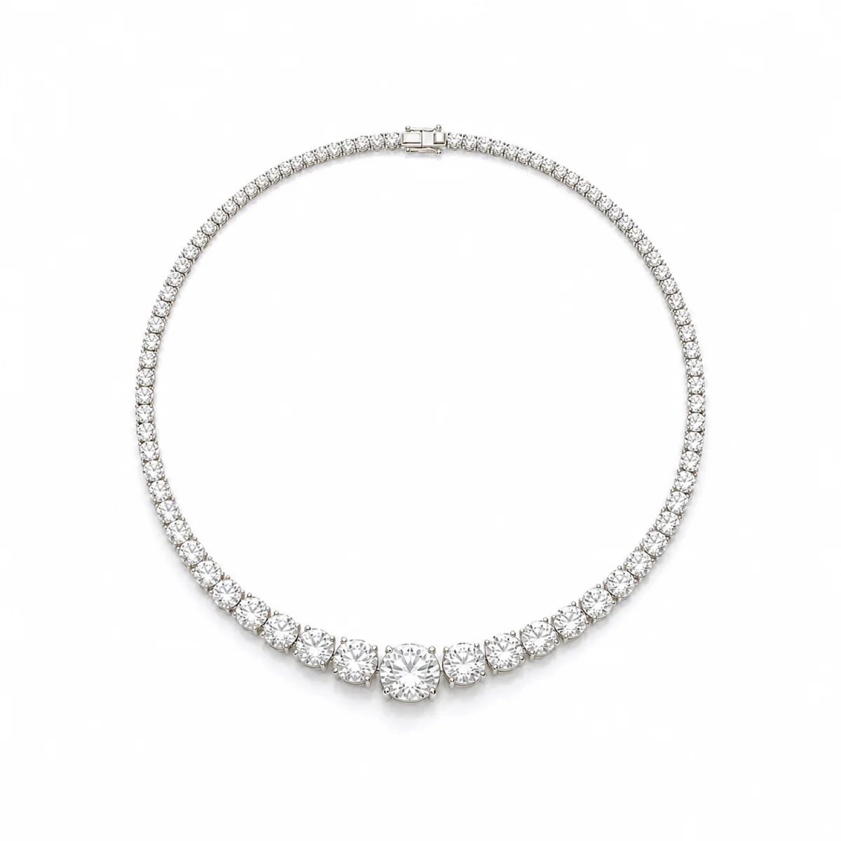 Riviere necklace diamond necklace in 18k white gold, round diamond, made to order by Prodiam (rendered design reference)