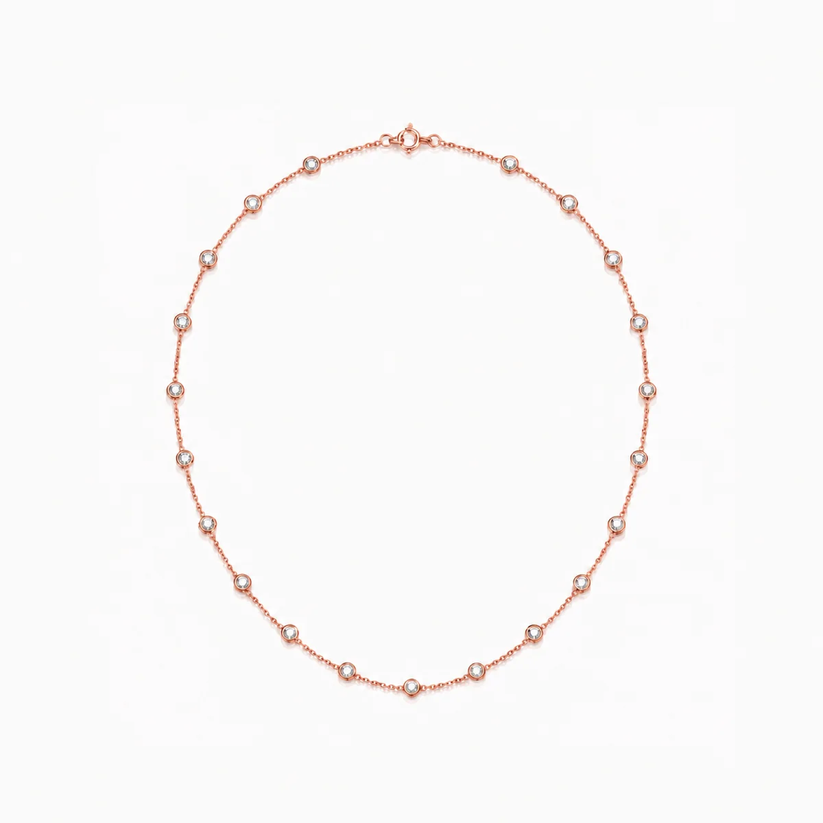 Station necklace diamond necklace in 18k rose gold, round diamond, made to order by Prodiam (rendered design reference)