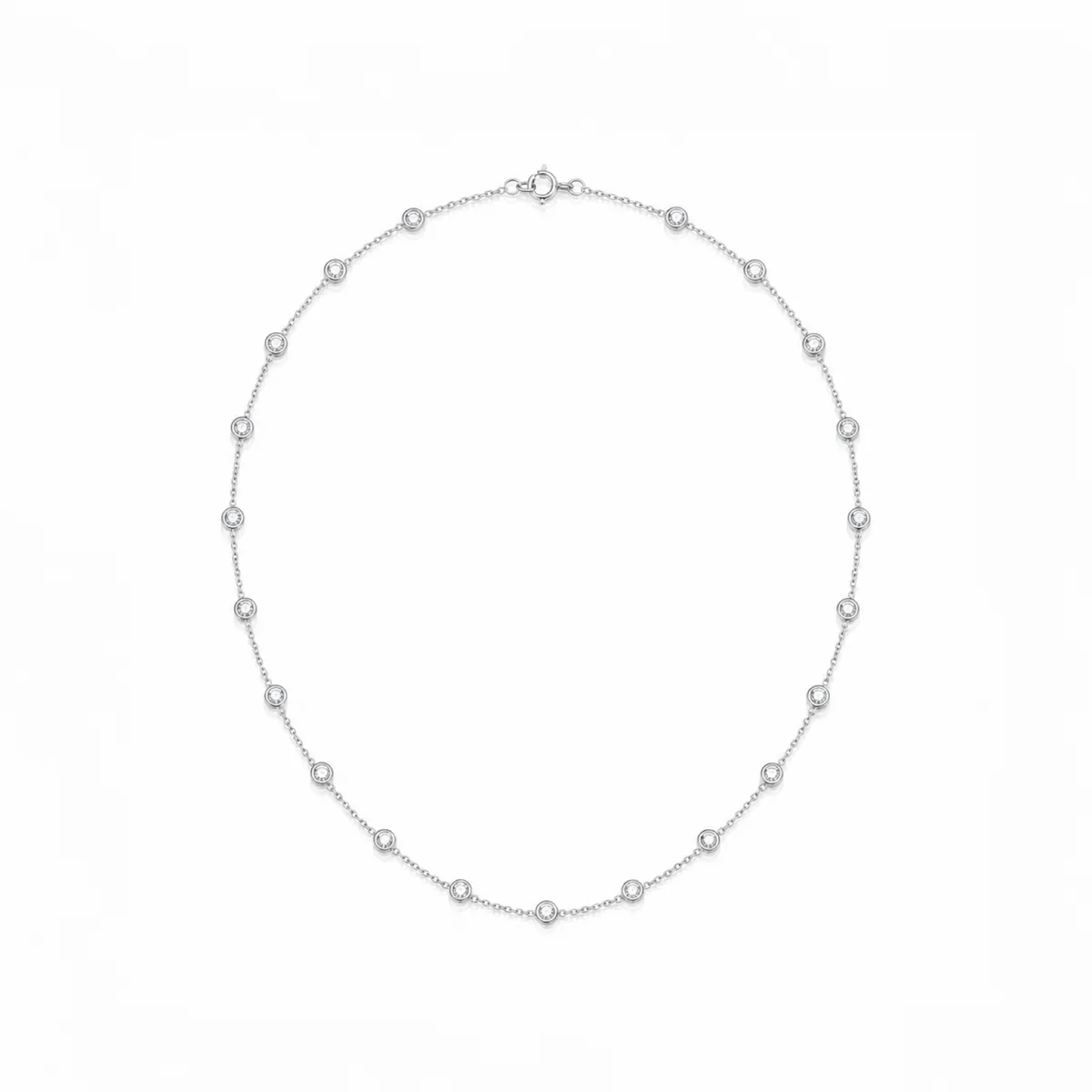 Station necklace diamond necklace in 18k white gold, round diamond, made to order by Prodiam (rendered design reference)