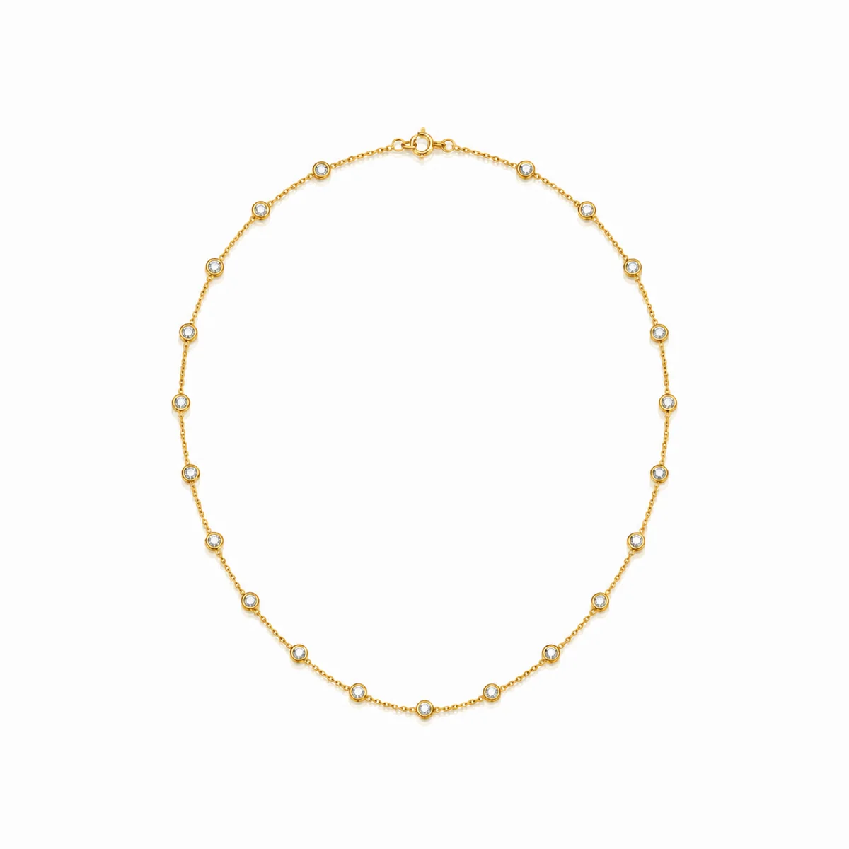 Station necklace diamond necklace in 18k yellow gold, round diamond, made to order by Prodiam (rendered design reference)