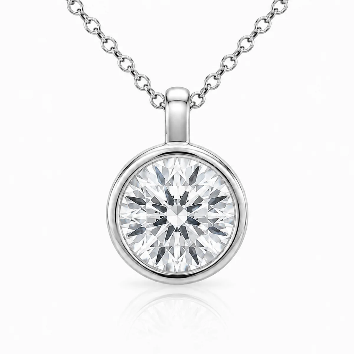 Bezel pendant diamond pendant in platinum, round diamond, made to order by Prodiam (rendered design reference)