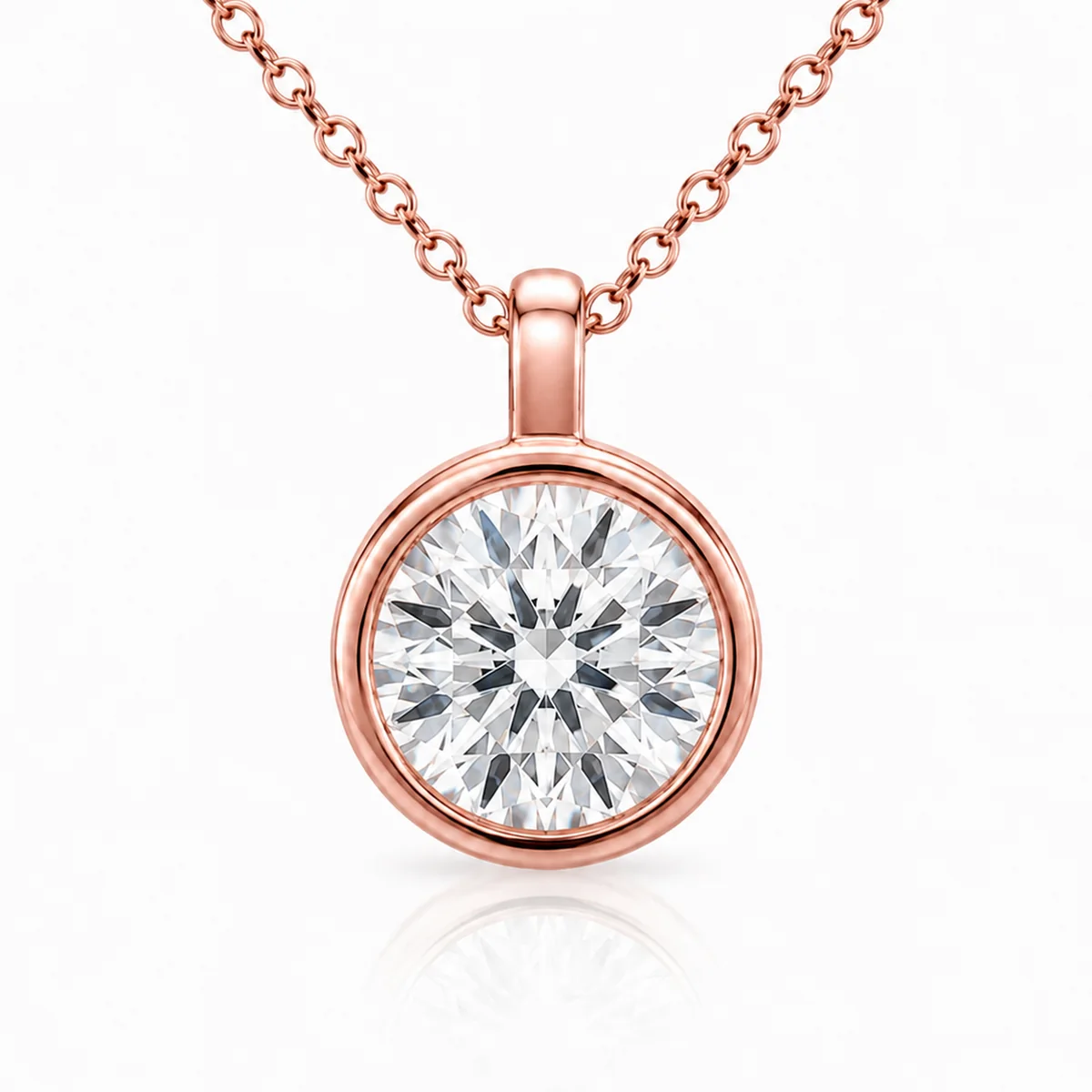 Bezel pendant diamond pendant in 18k rose gold, round diamond, made to order by Prodiam (rendered design reference)