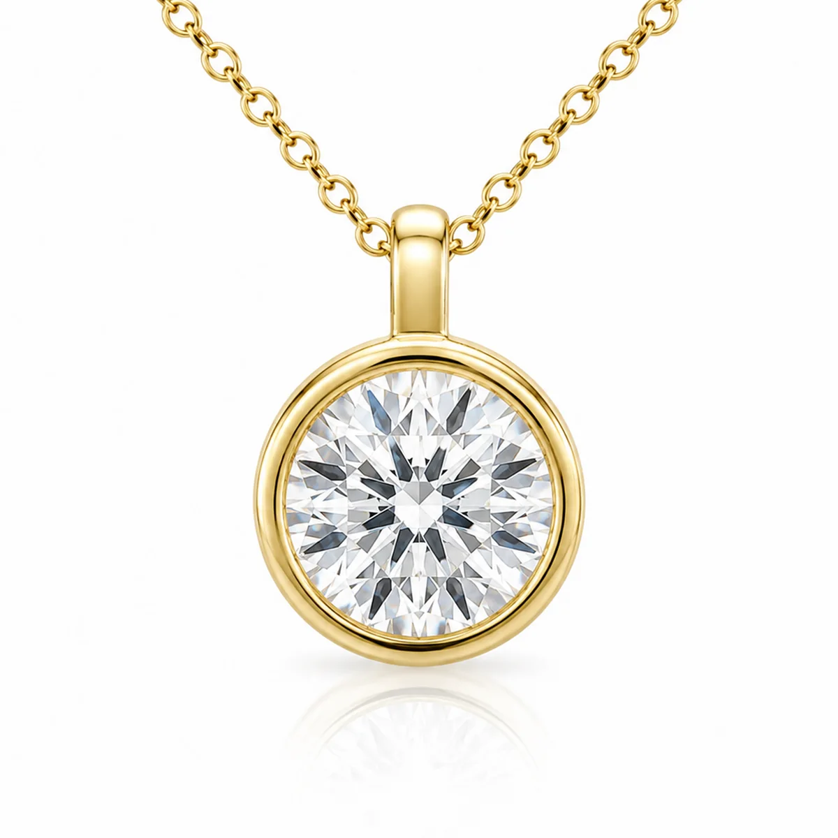 Bezel pendant diamond pendant in 18k yellow gold, round diamond, made to order by Prodiam (rendered design reference)