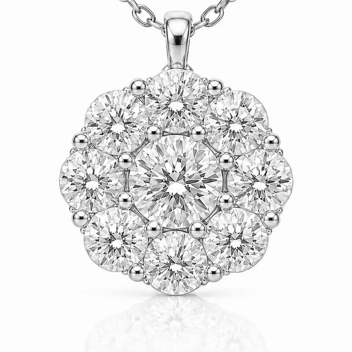 Cluster pendant diamond pendant in platinum, round diamond, made to order by Prodiam (rendered design reference)