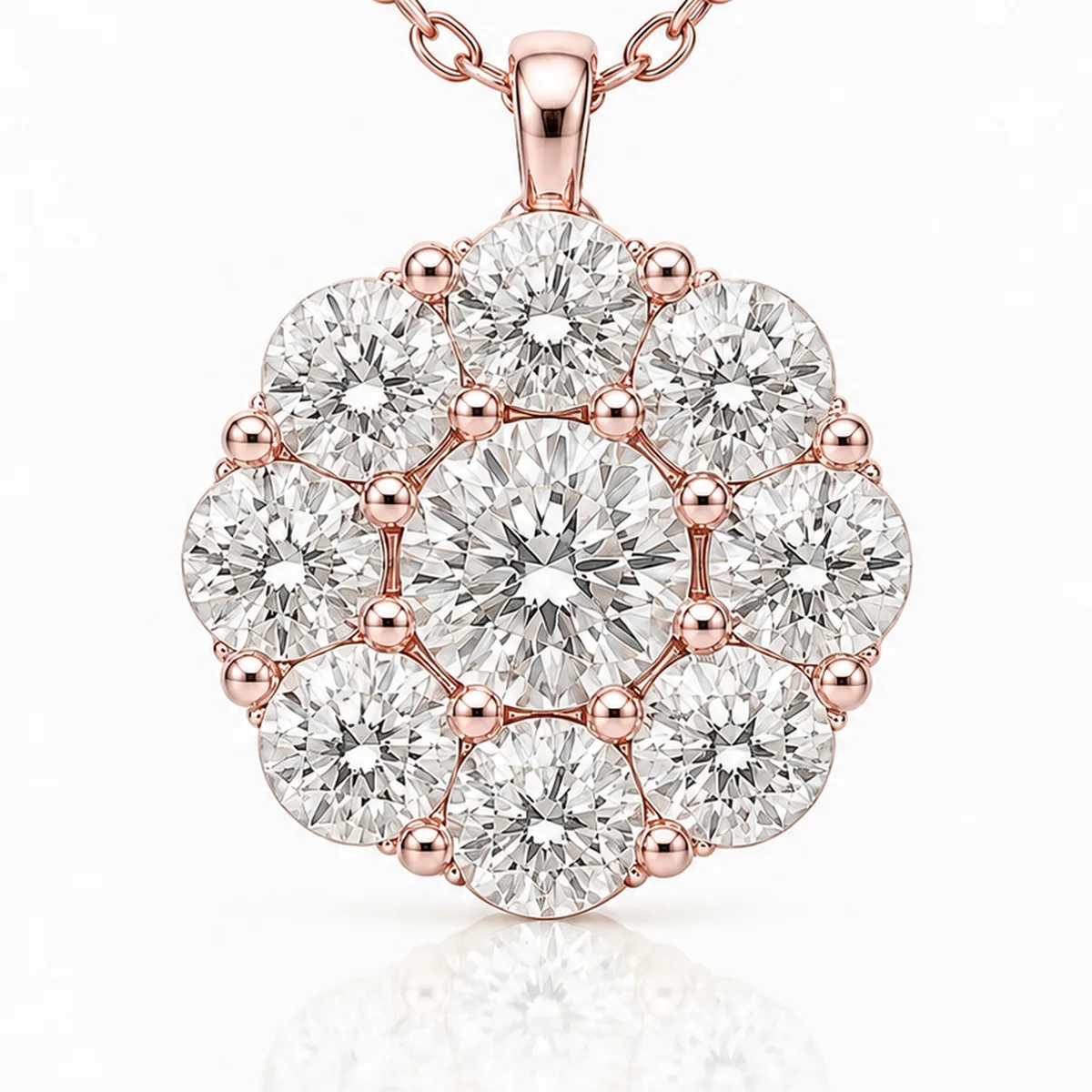 Cluster pendant diamond pendant in 18k rose gold, round diamond, made to order by Prodiam (rendered design reference)