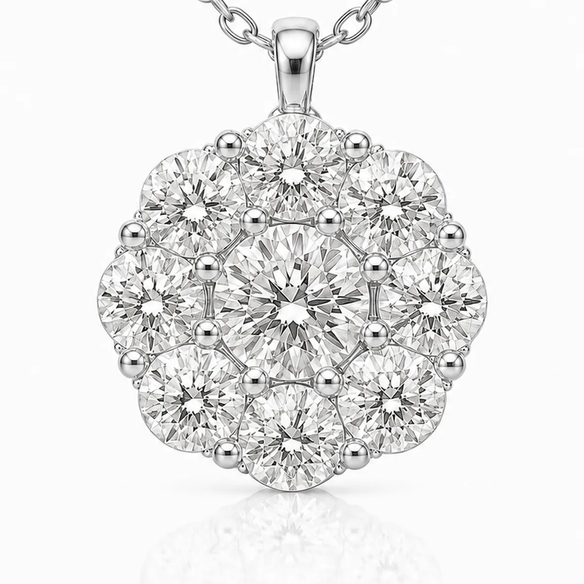 Cluster pendant diamond pendant in 18k white gold, round diamond, made to order by Prodiam (rendered design reference)