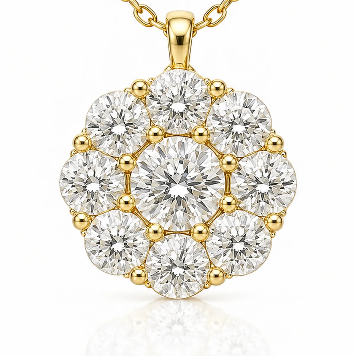 Cluster pendant diamond pendant in 18k yellow gold, round diamond, made to order by Prodiam (rendered design reference)
