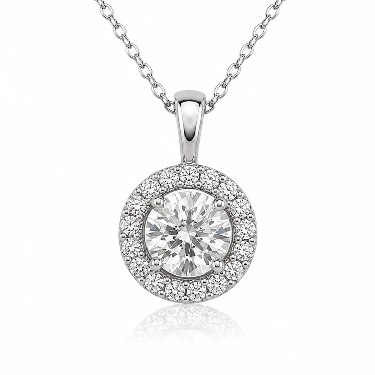 Halo pendant diamond pendant in platinum, round diamond, made to order by Prodiam (rendered design reference)