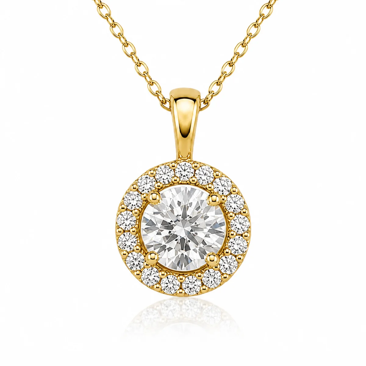 Halo pendant diamond pendant in 18k yellow gold, round diamond, made to order by Prodiam (rendered design reference)