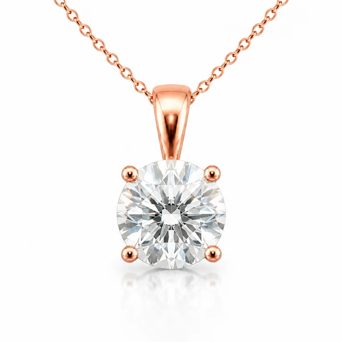 Solitaire pendant diamond pendant in 18k rose gold, round diamond, made to order by Prodiam (rendered design reference)