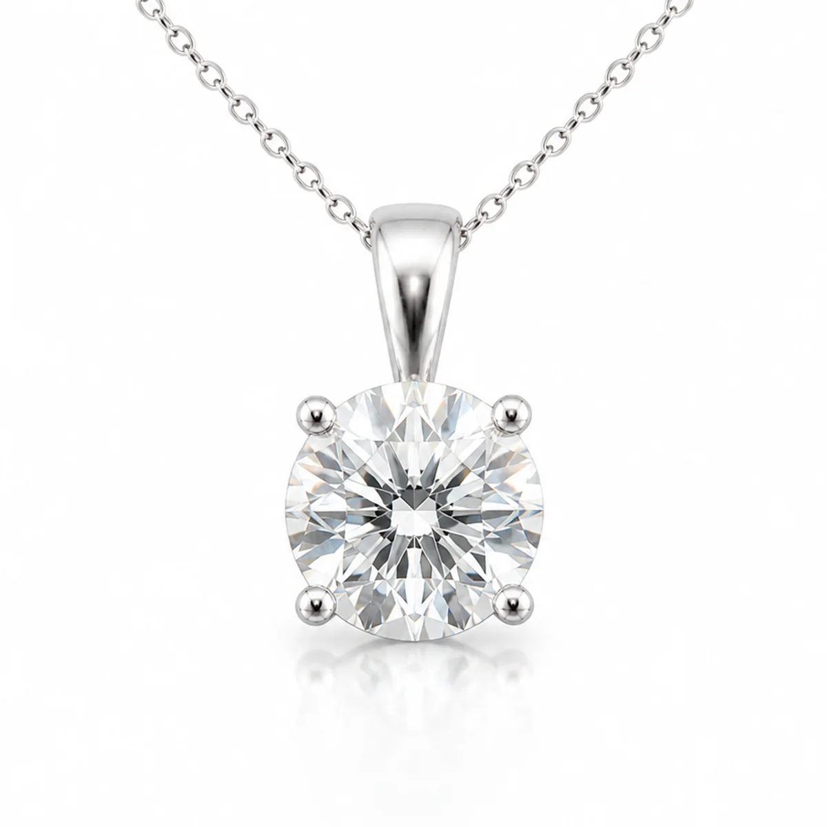 Solitaire pendant diamond pendant in 18k white gold, round diamond, made to order by Prodiam (rendered design reference)