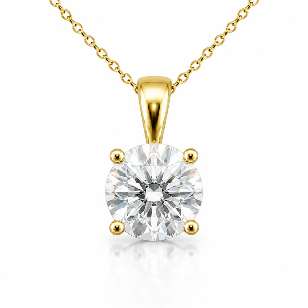 Solitaire pendant diamond pendant in 18k yellow gold, round diamond, made to order by Prodiam (rendered design reference)