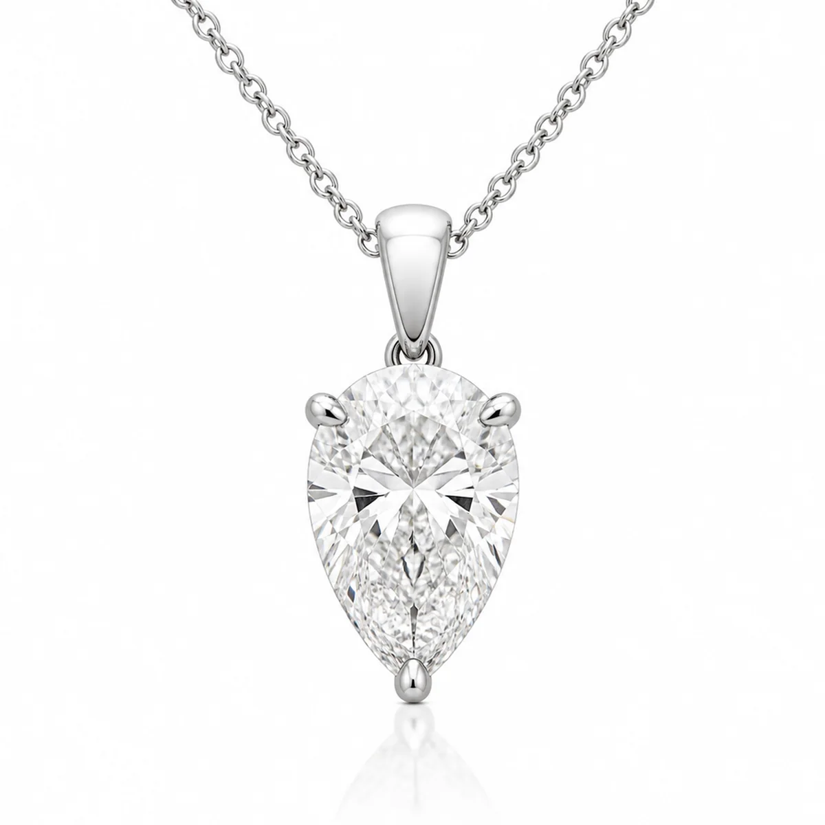 Teardrop pendant diamond pendant in 18k white gold, pear diamond, made to order by Prodiam (rendered design reference)