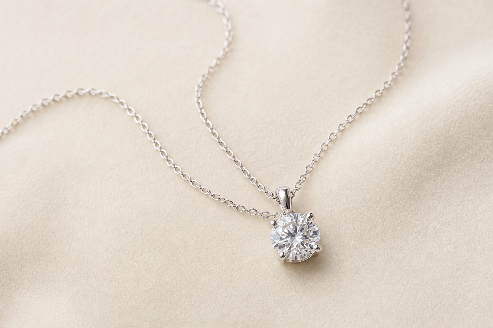 A diamond solitaire pendant on a white gold chain