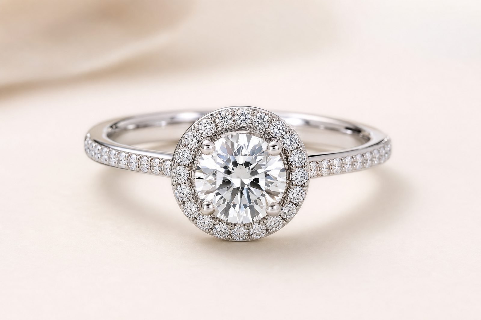 A halo diamond engagement ring made to order