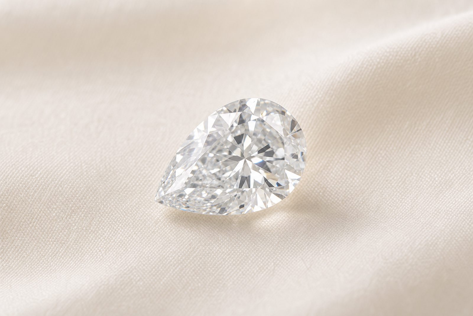 A pear-cut natural diamond, close up