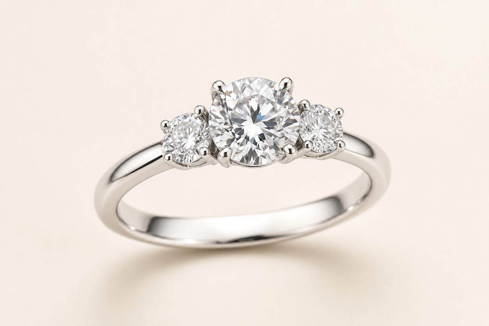 A three-stone diamond engagement ring