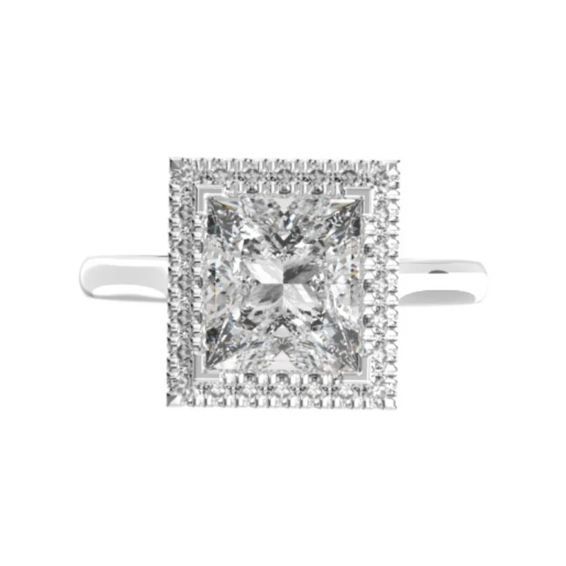 2 ct princess cut diamond halo engagement ring in white gold, made to order by Prodiam
