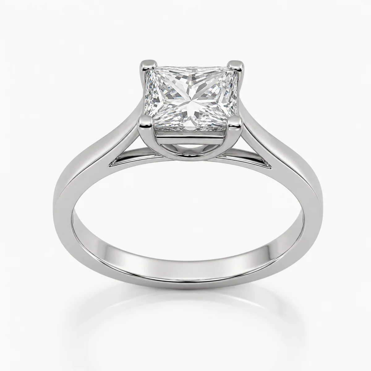 Cathedral princess engagement ring in platinum, made to order by Prodiam (rendered design reference)