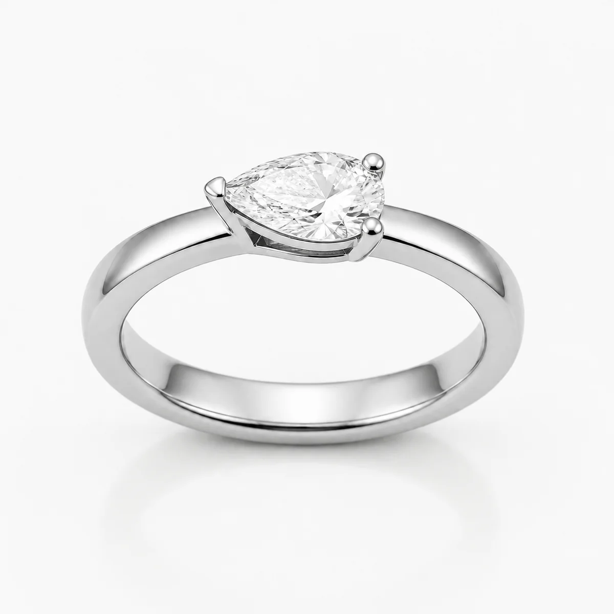 East-west pear engagement ring in platinum, made to order by Prodiam (rendered design reference)