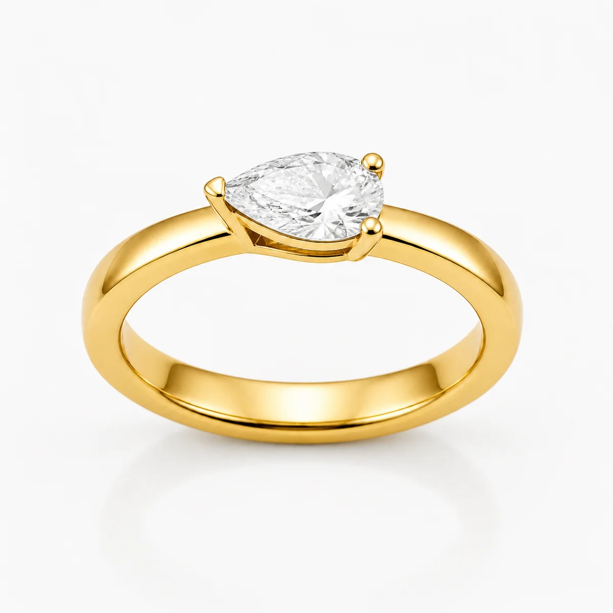 East-west pear engagement ring in 18k yellow gold, made to order by Prodiam (rendered design reference)