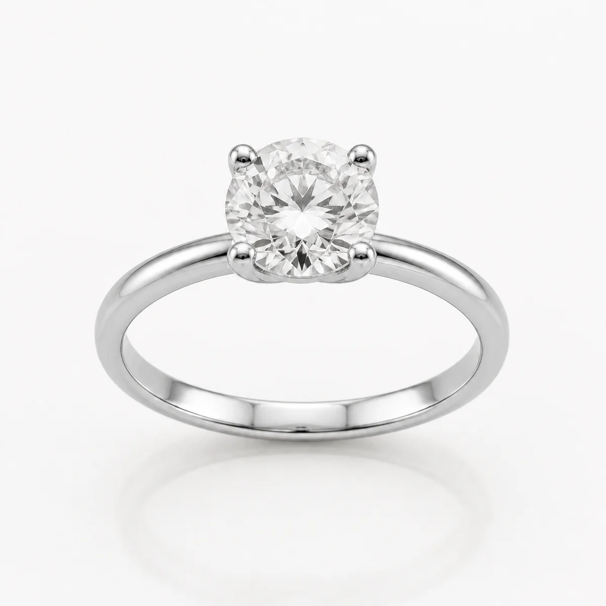 Four-claw solitaire engagement ring in platinum, round diamond, made to order by Prodiam (rendered design reference)