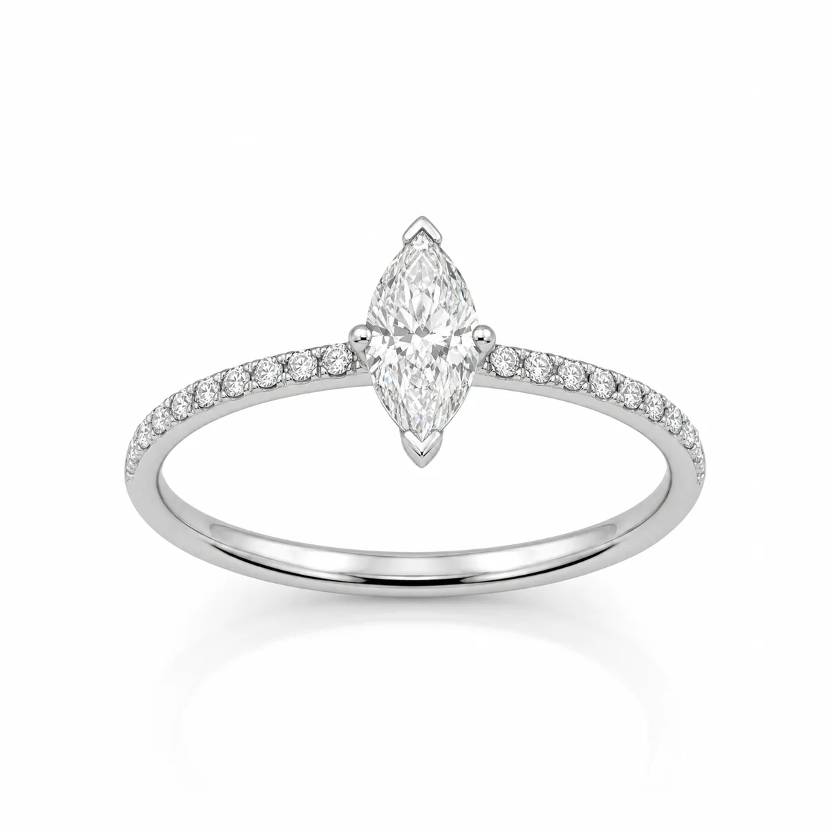 Marquise on pavé engagement ring in platinum, made to order by Prodiam (rendered design reference)