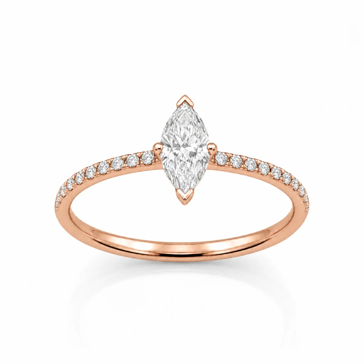 Marquise on pavé engagement ring in 18k rose gold, made to order by Prodiam (rendered design reference)