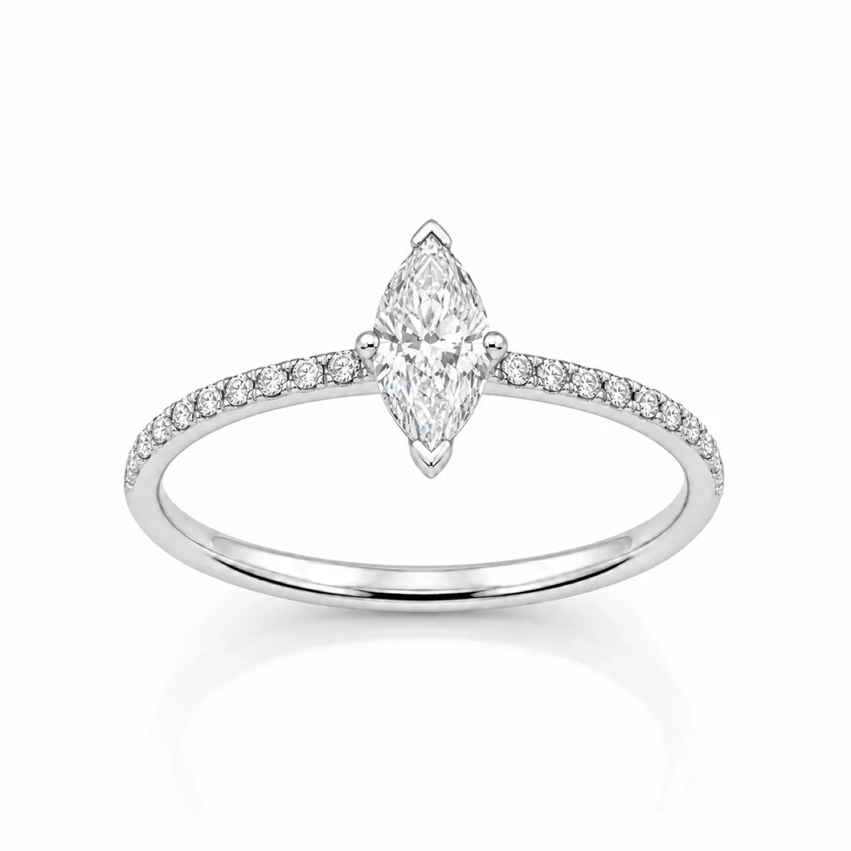 Marquise on pavé engagement ring in 18k white gold, made to order by Prodiam (rendered design reference)