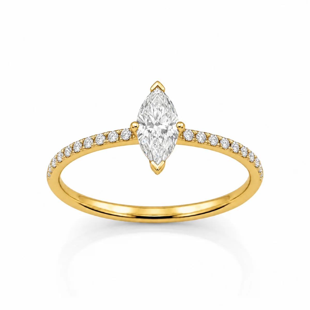 Marquise on pavé engagement ring in 18k yellow gold, made to order by Prodiam (rendered design reference)