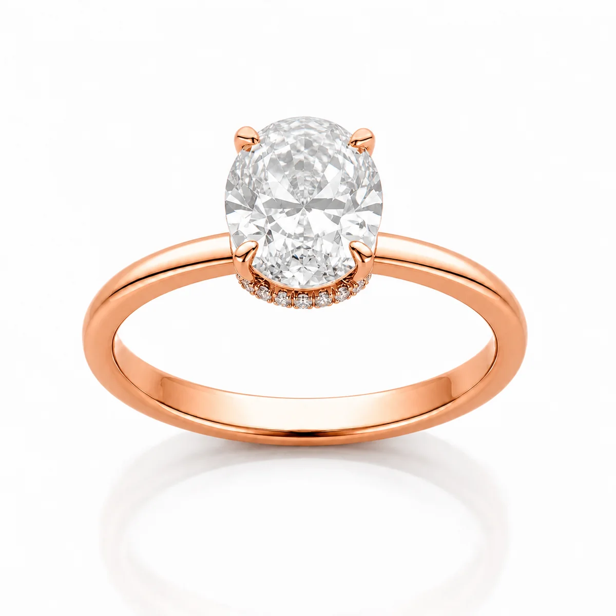 Oval hidden halo engagement ring in 18k rose gold, made to order by Prodiam (rendered design reference)