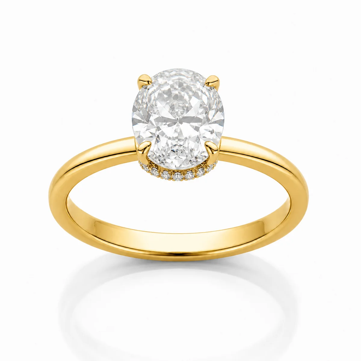 Oval hidden halo engagement ring in 18k yellow gold, made to order by Prodiam (rendered design reference)