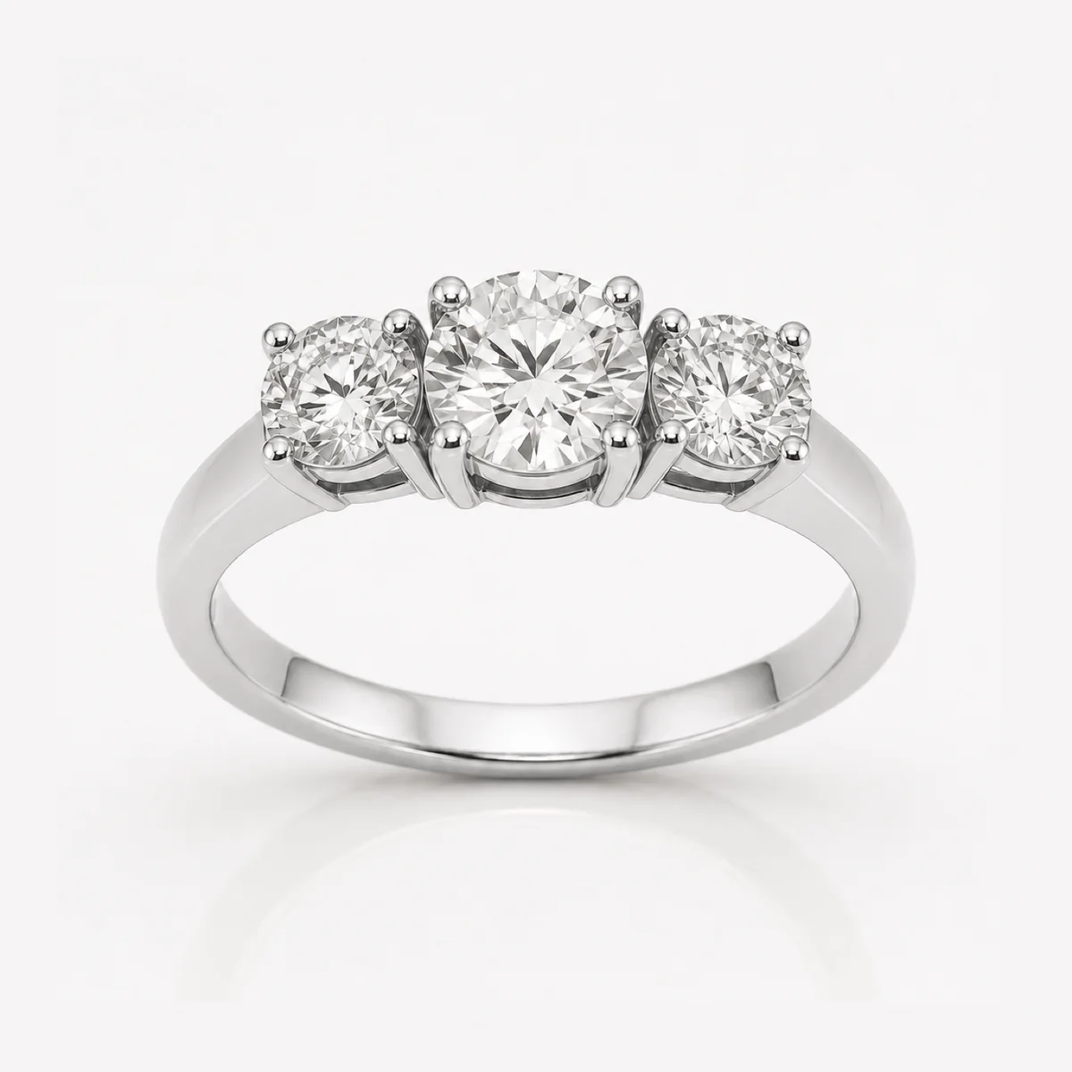 Round trilogy engagement ring in 18k white gold, made to order by Prodiam (rendered design reference)