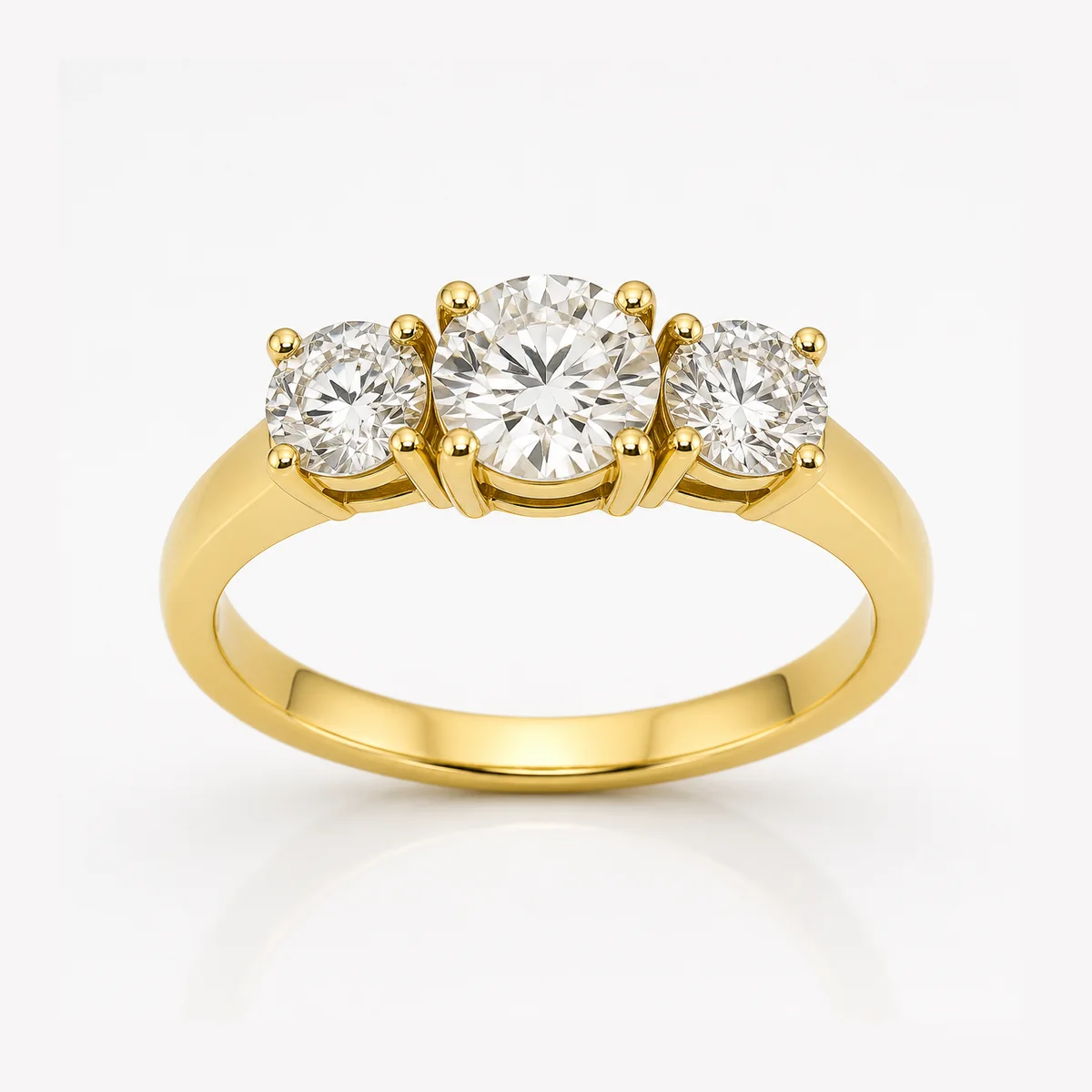 Round trilogy engagement ring in 18k yellow gold, made to order by Prodiam (rendered design reference)