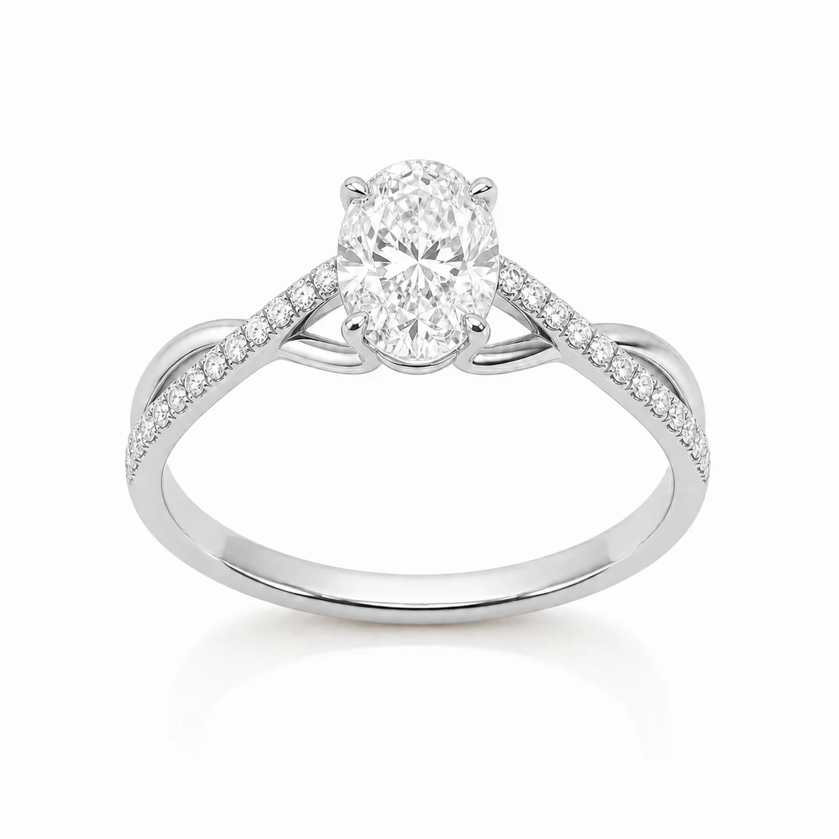 Twisted pavé oval engagement ring in platinum, made to order by Prodiam (rendered design reference)