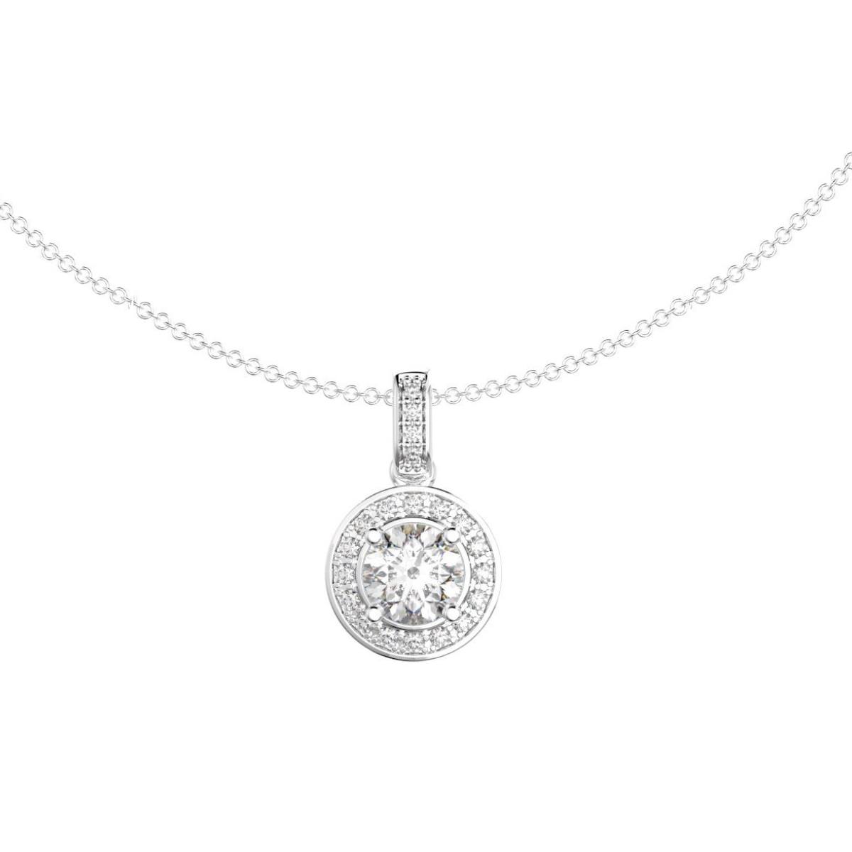 0.91Ct Diamond Halo Pave Pendant Necklace · 0.91 ct, Round Brilliant, I colour, SI2 clarity, EGL certified, 18Kt White Gold