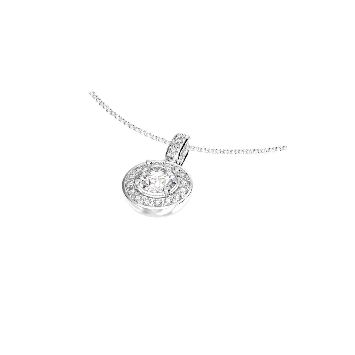 0.91Ct Diamond Halo Pave Pendant Necklace · 0.91 ct, Round Brilliant, I colour, SI2 clarity, EGL certified, 18Kt White Gold · alternate angle, photographed at the Bedfordview viewing room