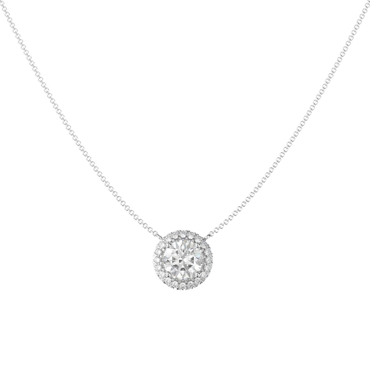 2.00Ct Diamond Halo Pendant Necklace · 2.00 ct, Round Brilliant, J colour, SI1 clarity, GIA certified