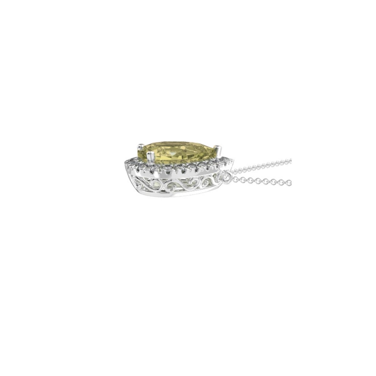 3.01Ct Pear Diamond Pendant Necklace · 3.01 ct, Pear Modified Brilliant, Natural Fancy Dark Gray- Greenish Yellow colour, SI1 clarity, GIA certified, 18Kt White Gold ( 5.01 Grams) · alternate angle, photographed at the Bedfordview viewing room