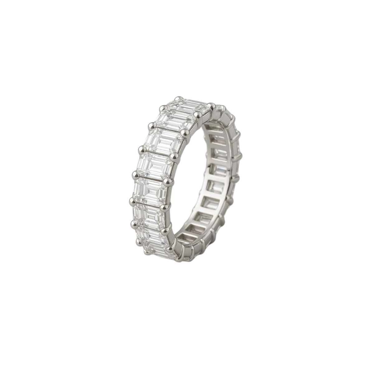 4.22Ct Emerald Eternity Diamond Ring · 4.22 ct, Emerald Cut, F-G colour, VS clarity, 18Kt White Gold / Yellow Gold · alternate angle, photographed at the Bedfordview viewing room