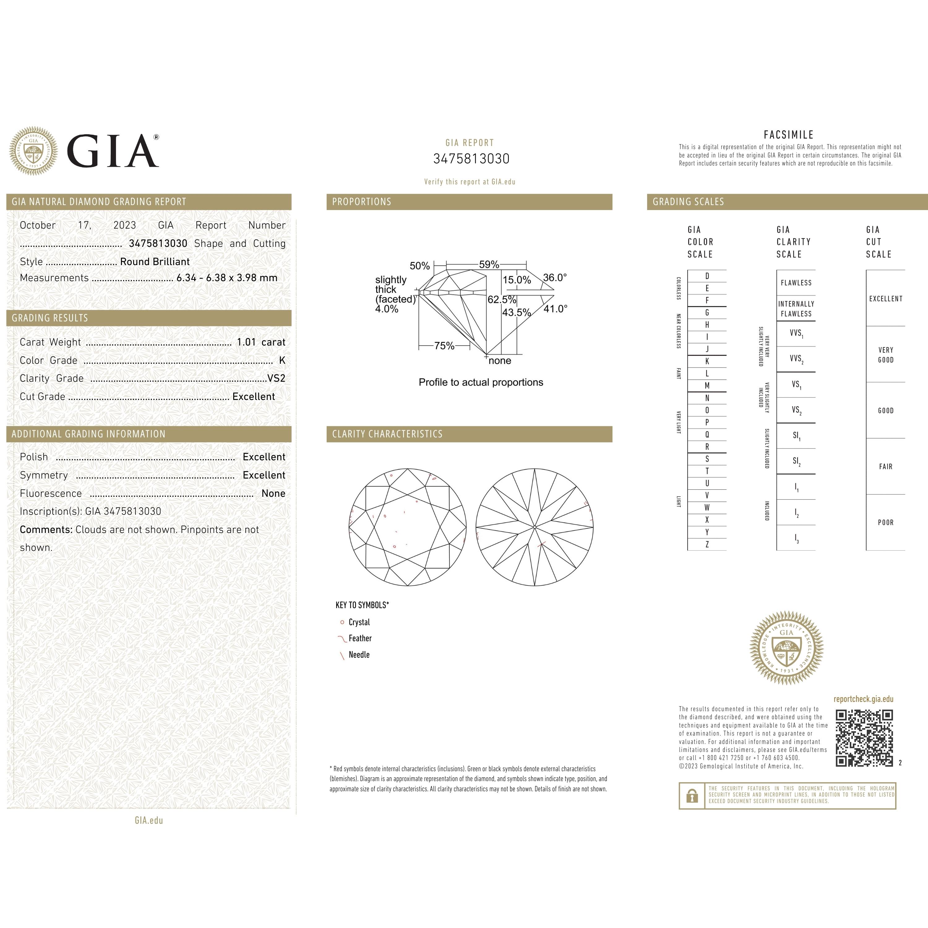GIA 1.01Ct K VS2 · 1.01 ct, K colour, VS2 clarity, GIA certified