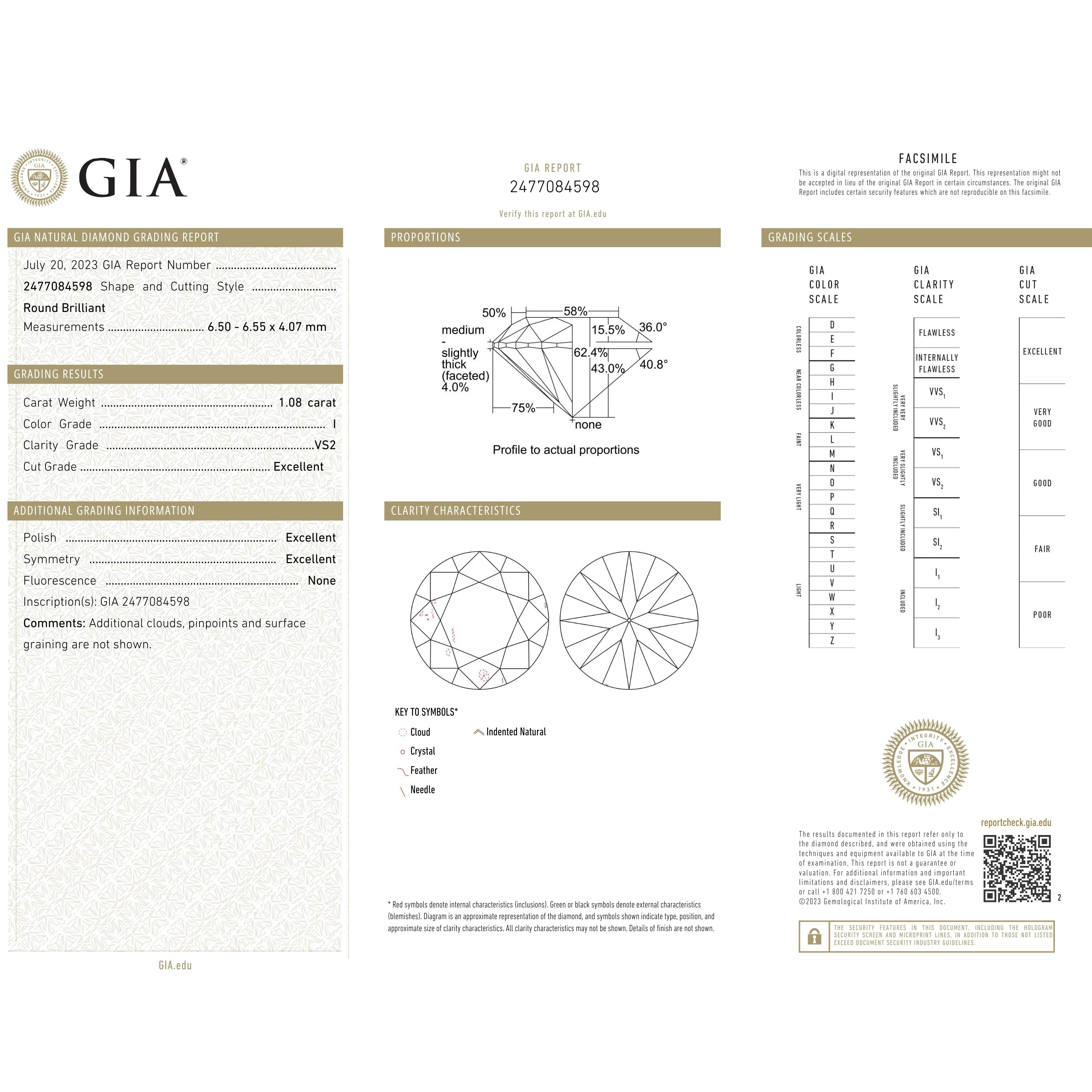 GIA 1.08 I VS2 · 1.08 ct, I colour, VS2 clarity, GIA certified