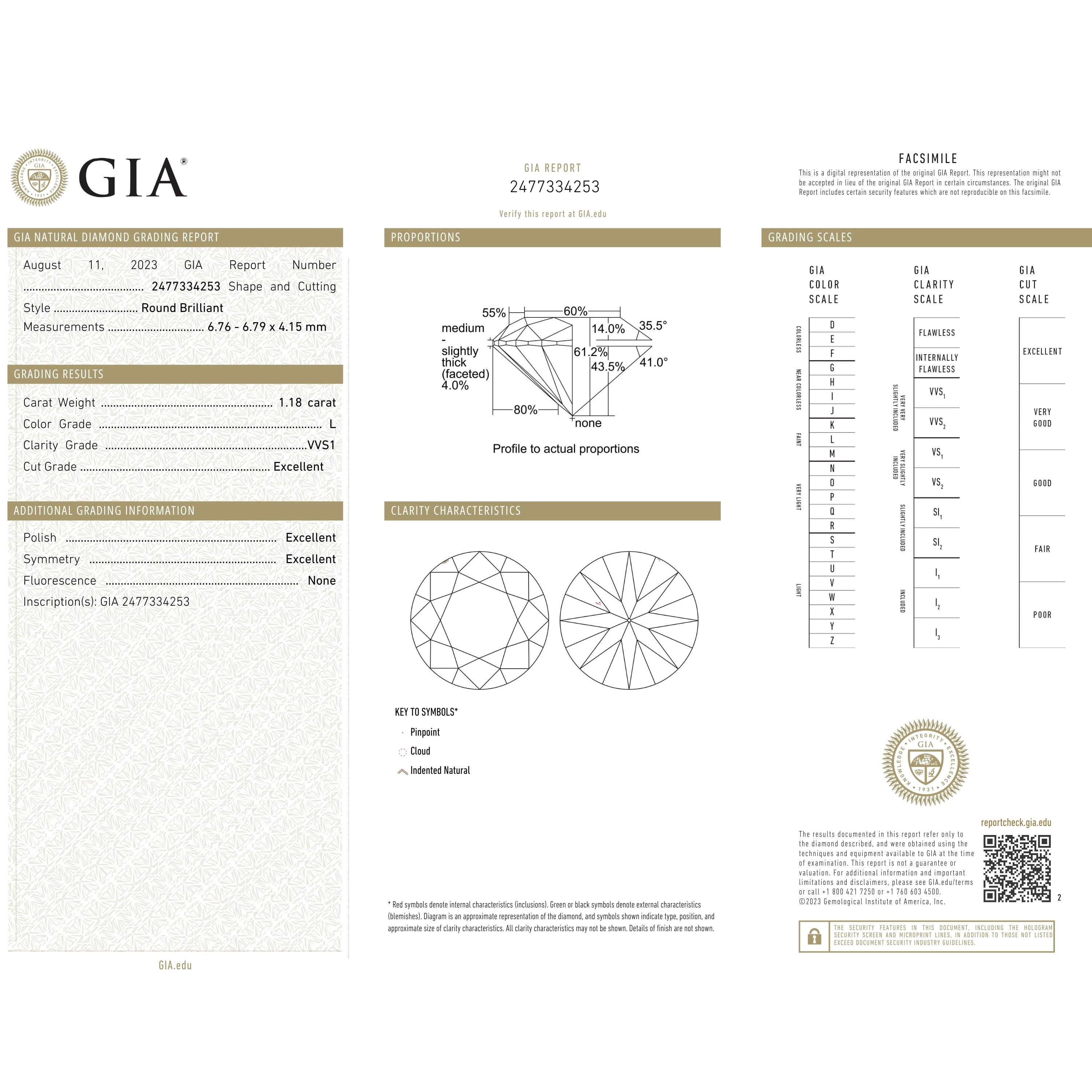 GIA 1.18Ct L VVS1 · 1.18 ct, L colour, VVS1 clarity, GIA certified