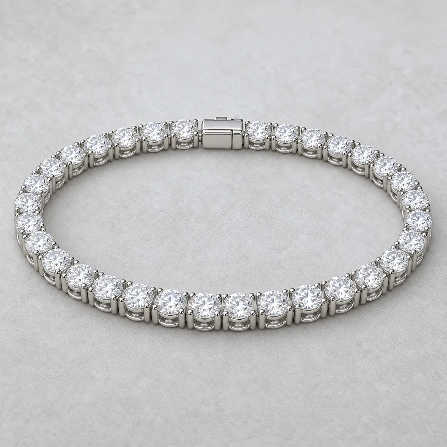 Indicative render of a 12.56 carat diamond tennis bracelet, shown in white gold, also made in white, yellow or rose gold